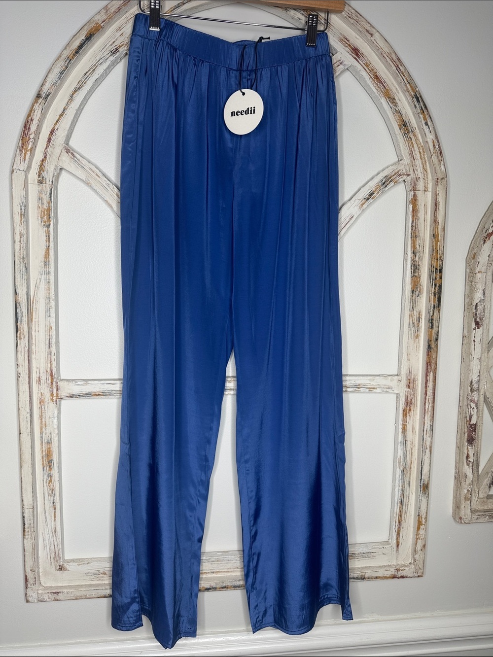 Needli Satin Wide-Leg Royal Blue Pants- Sz Medium